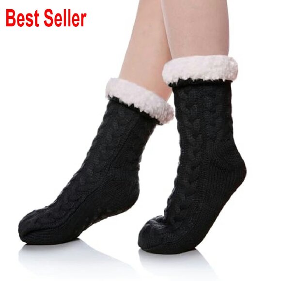 Fleece Lined Fuzzy Slipper Socks with Grippers Super Soft Cozy Winter Warm - Picture 2 of 8